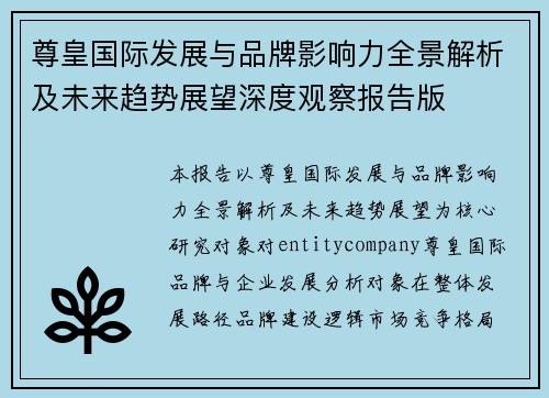 尊皇国际发展与品牌影响力全景解析及未来趋势展望深度观察报告版