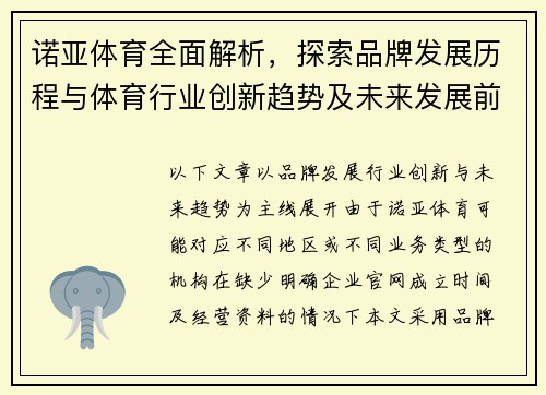 诺亚体育全面解析，探索品牌发展历程与体育行业创新趋势及未来发展前景